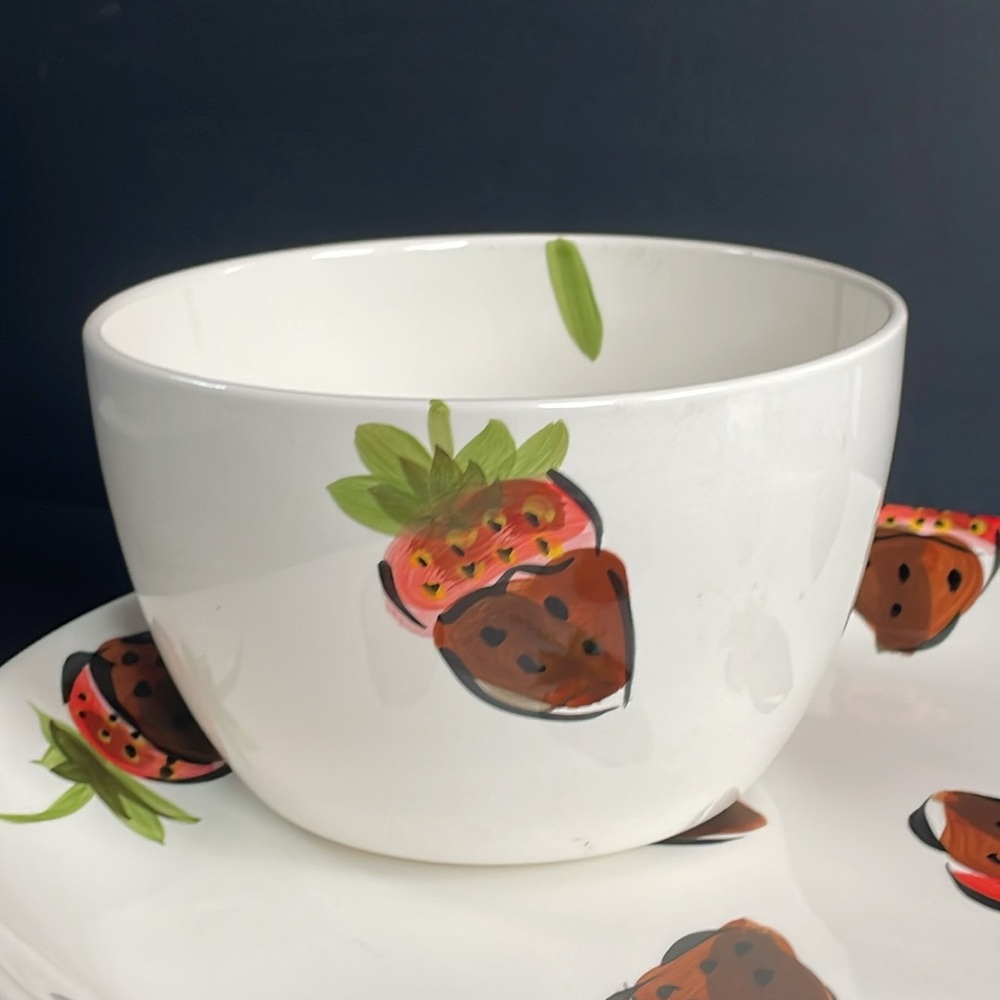 2 PC Fondue 101 Tabletops Unlimited Strawberry Serving 13” Serving Platter Bowl